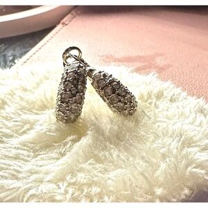 Vintage Half Hoop Rhinestone Encrusted Pierced  Earrings Silver Tone Glam